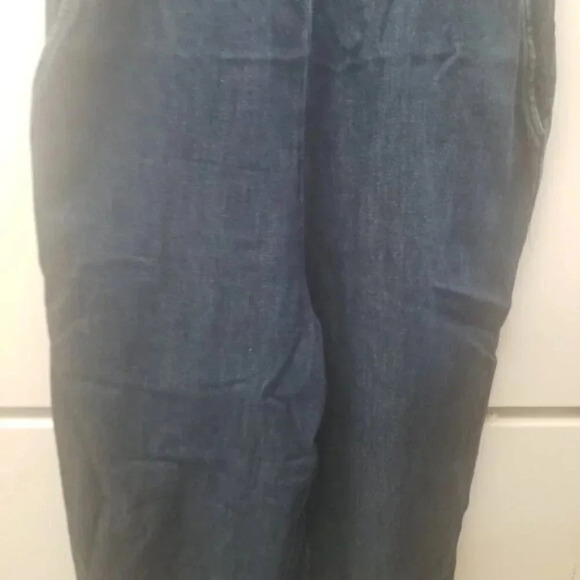 Zara Woman Premium Denim Wide  Leg Dark Wash Raw Hem Cropped Overalls M - Picture 13 of 14